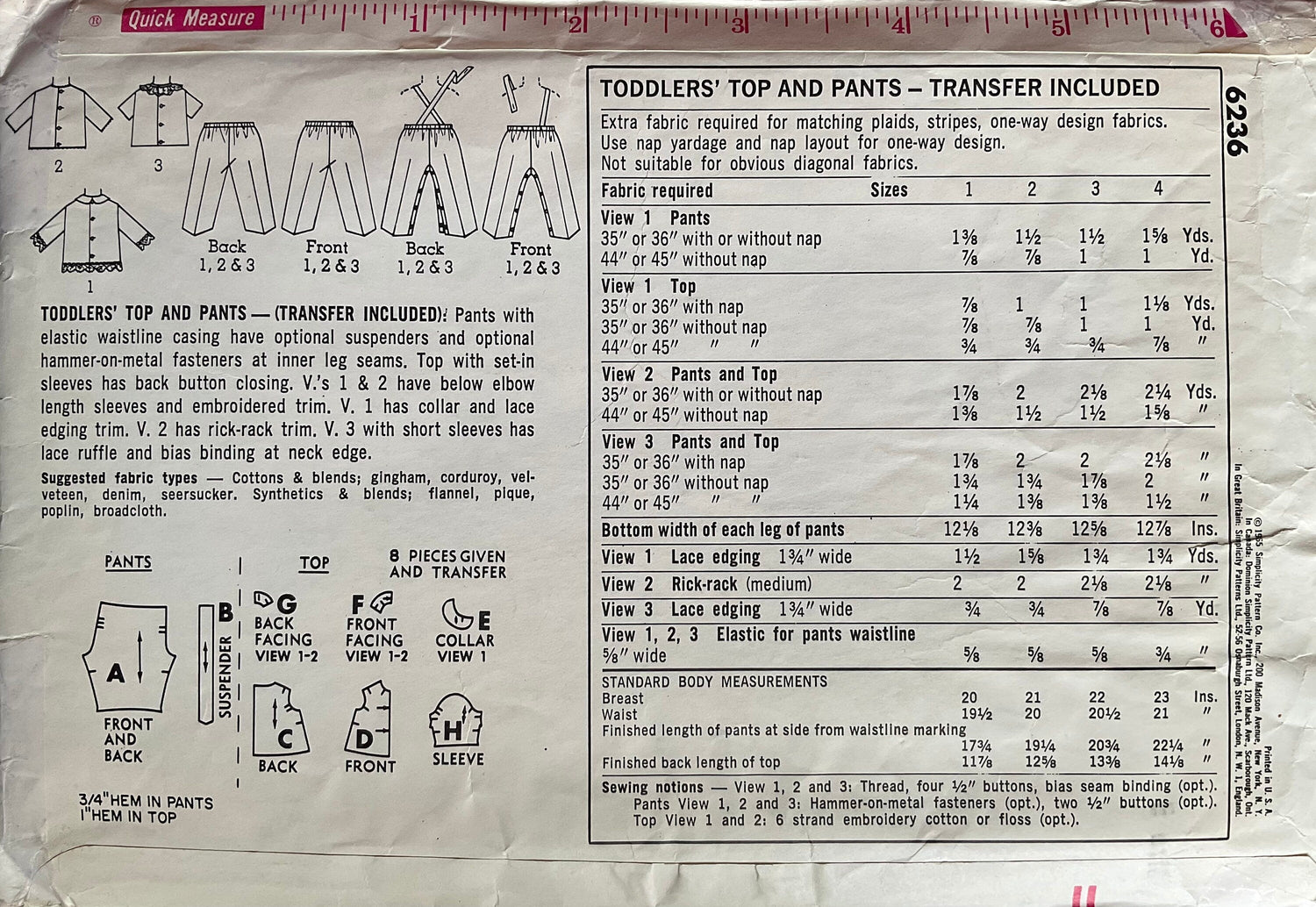 Simplicity 6236 Sewing Pattern (Vintage) CUT