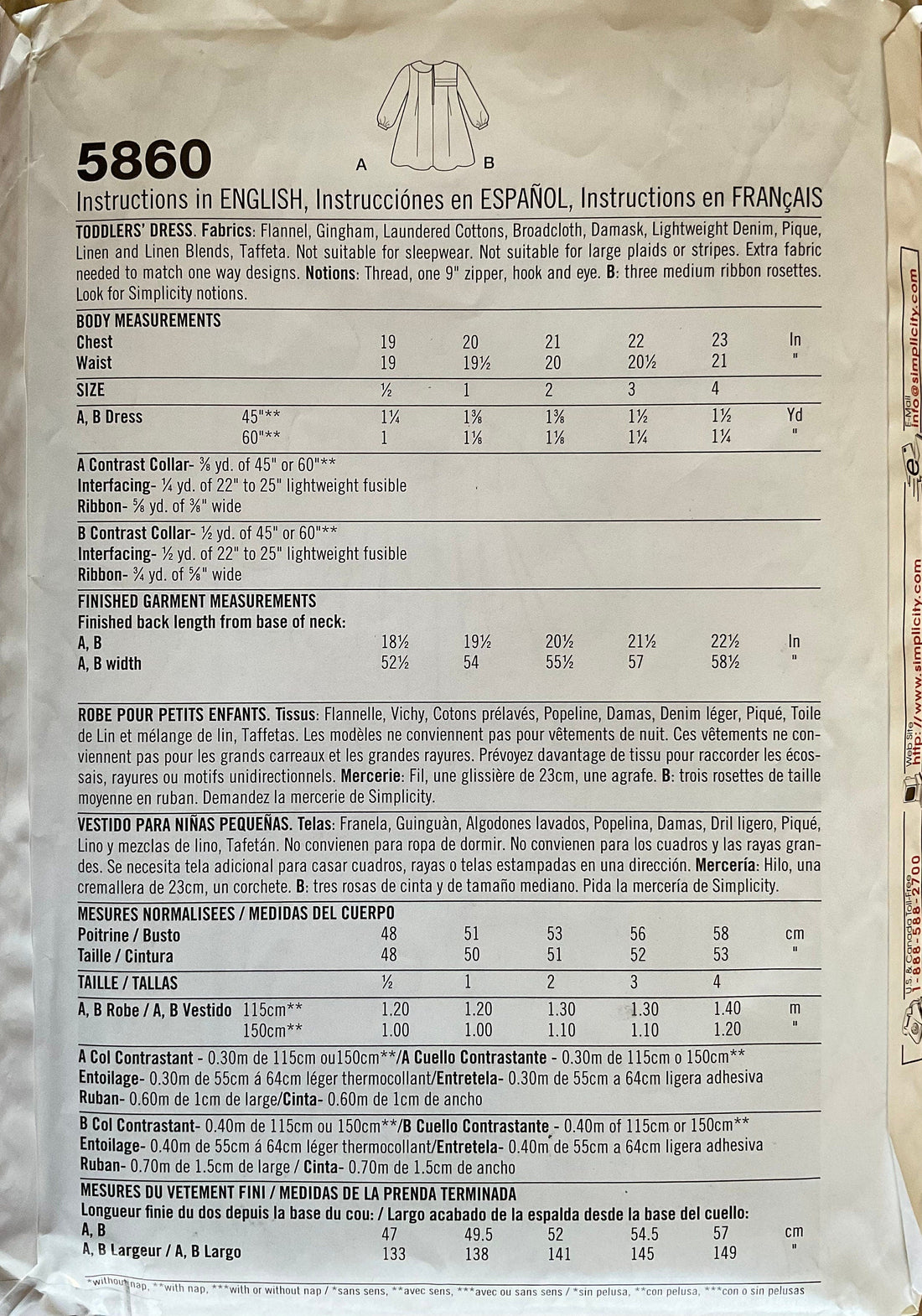 Simplicity 5860 Sewing Pattern (Vintage) CUT