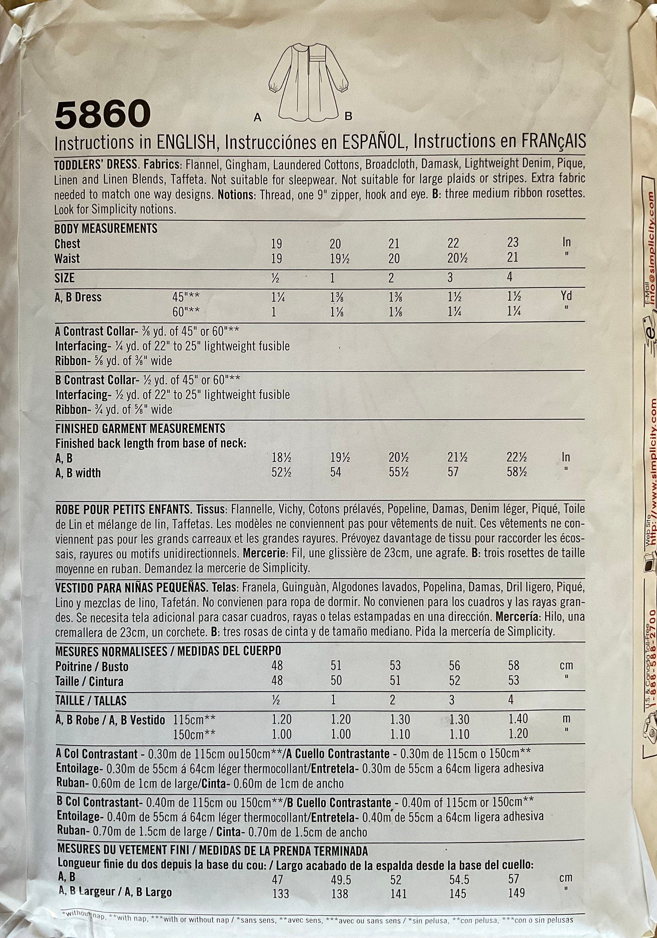 Simplicity 5860 Sewing Pattern (Vintage) CUT