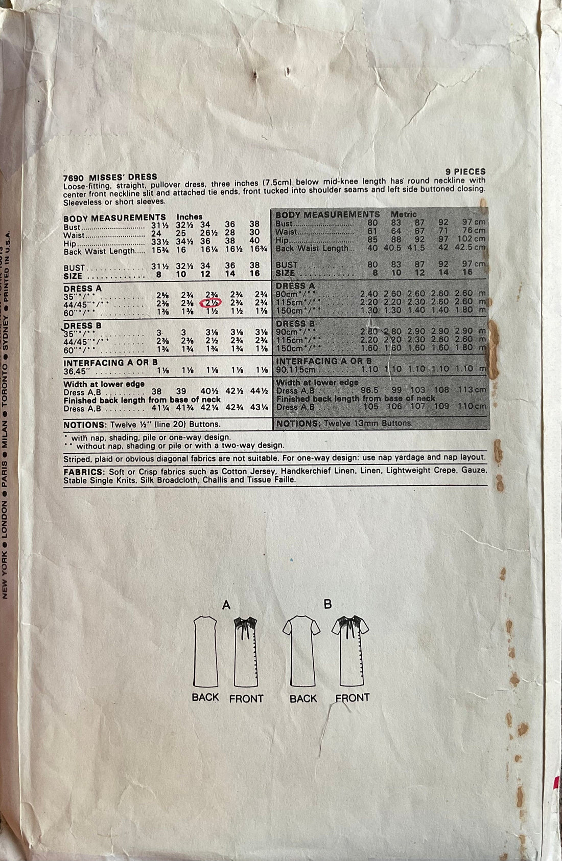Vogue 7690 Sewing Pattern (Vintage) CUT