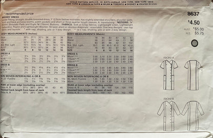 Vogue 8637 Sewing Pattern (Vintage) CUT