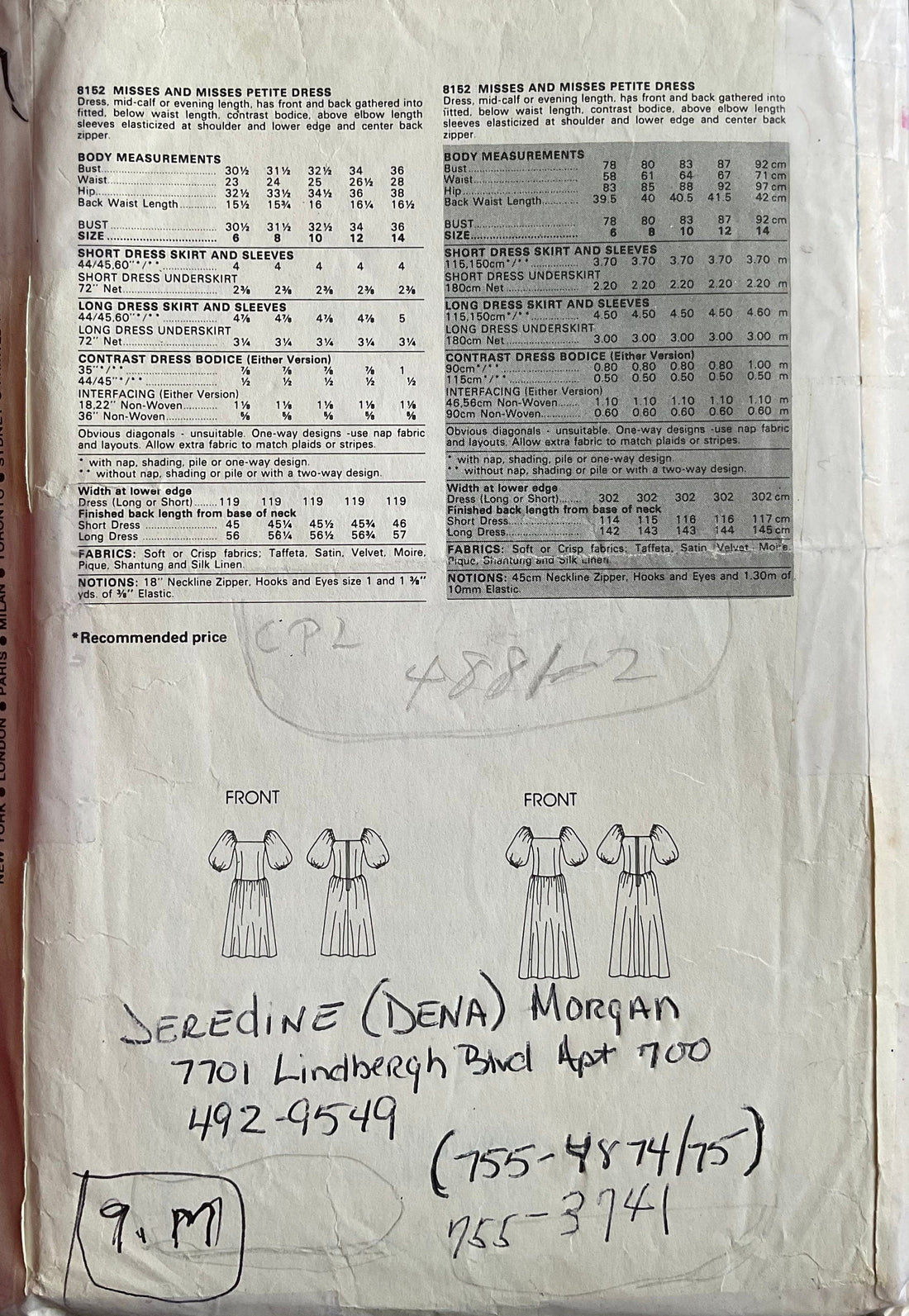 Vogue 8152 Sewing Pattern (Vintage) CUT