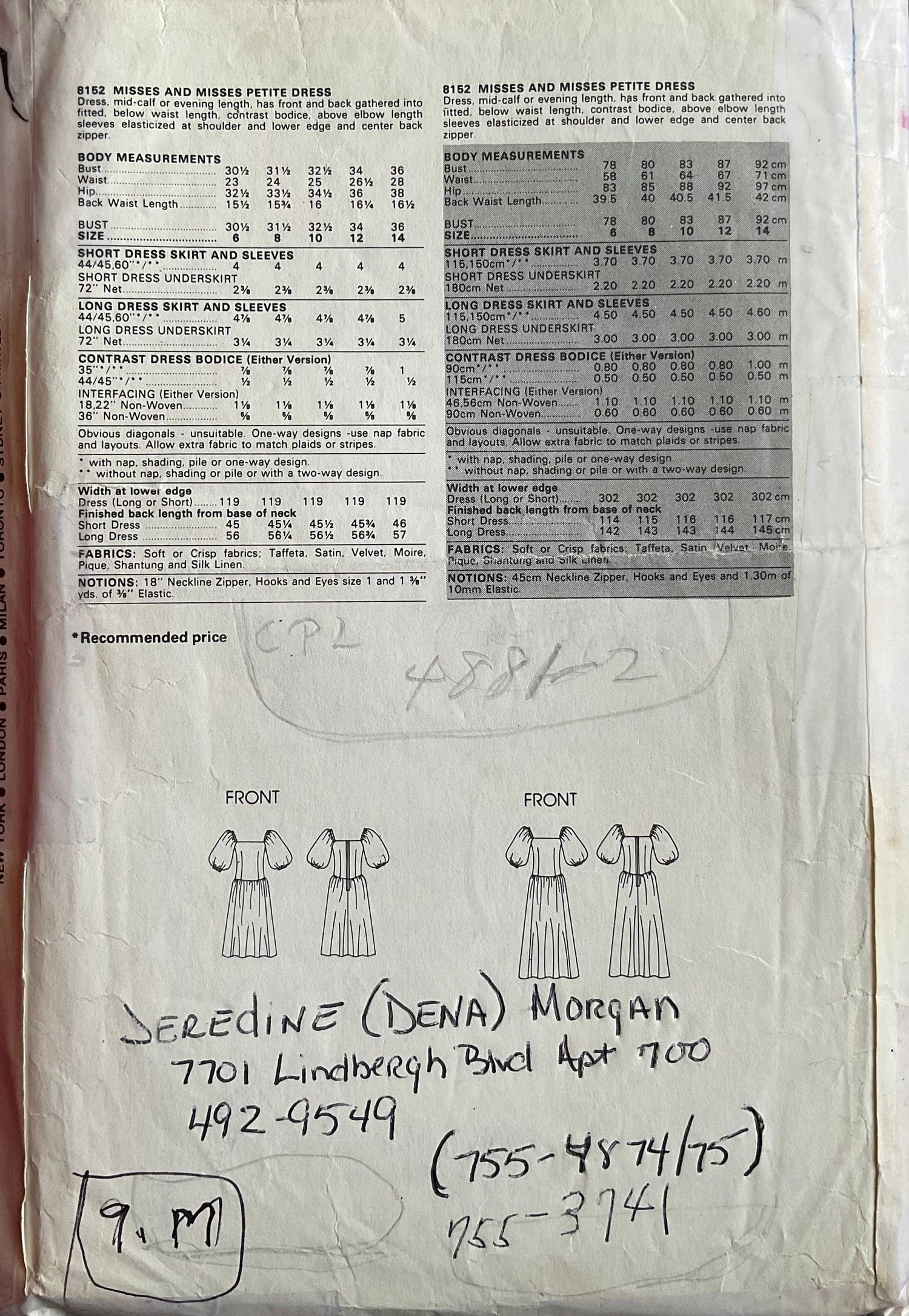 Vogue 8152 Sewing Pattern (Vintage) CUT