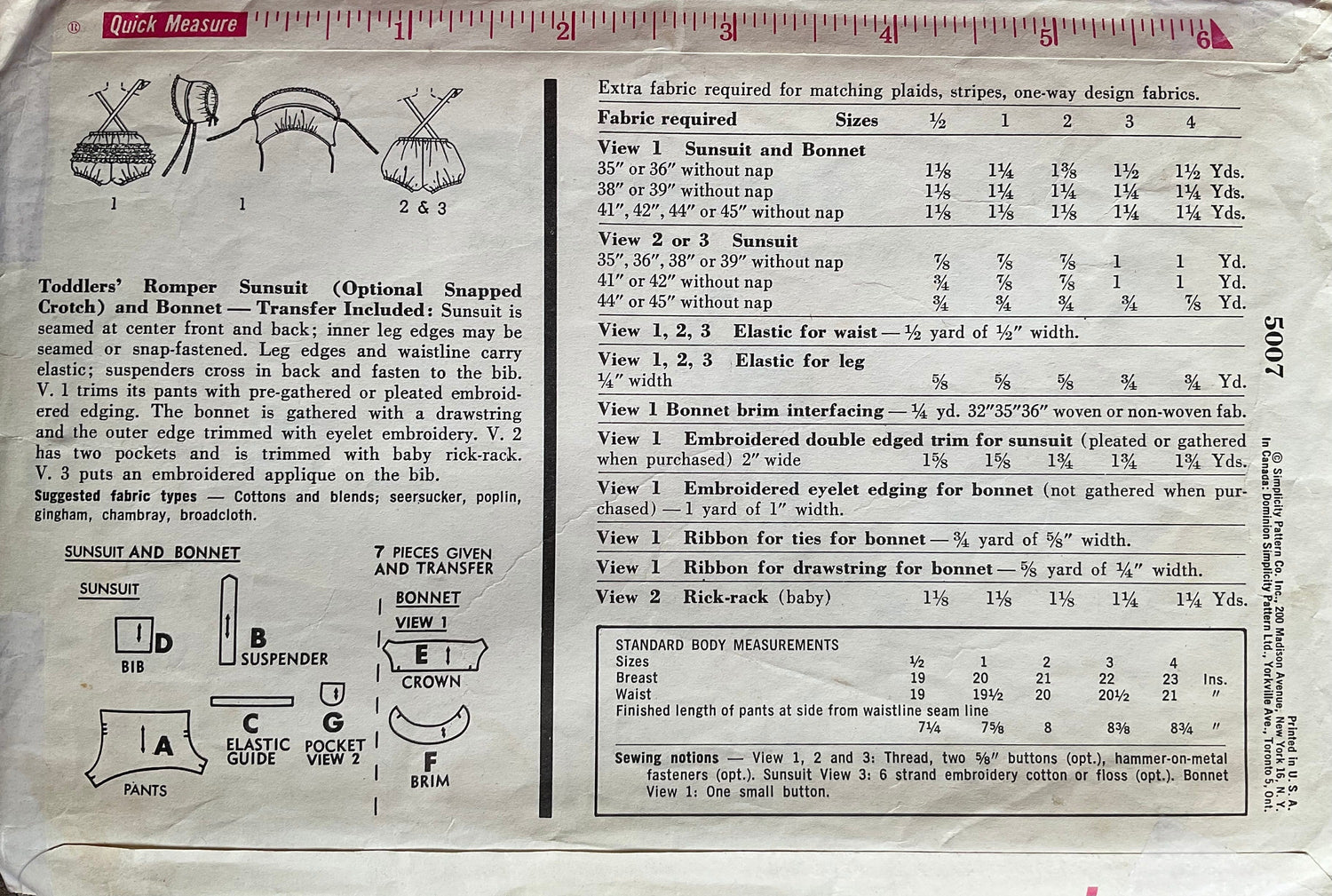 Simplicity 5007 Sewing Pattern (Vintage) CUT