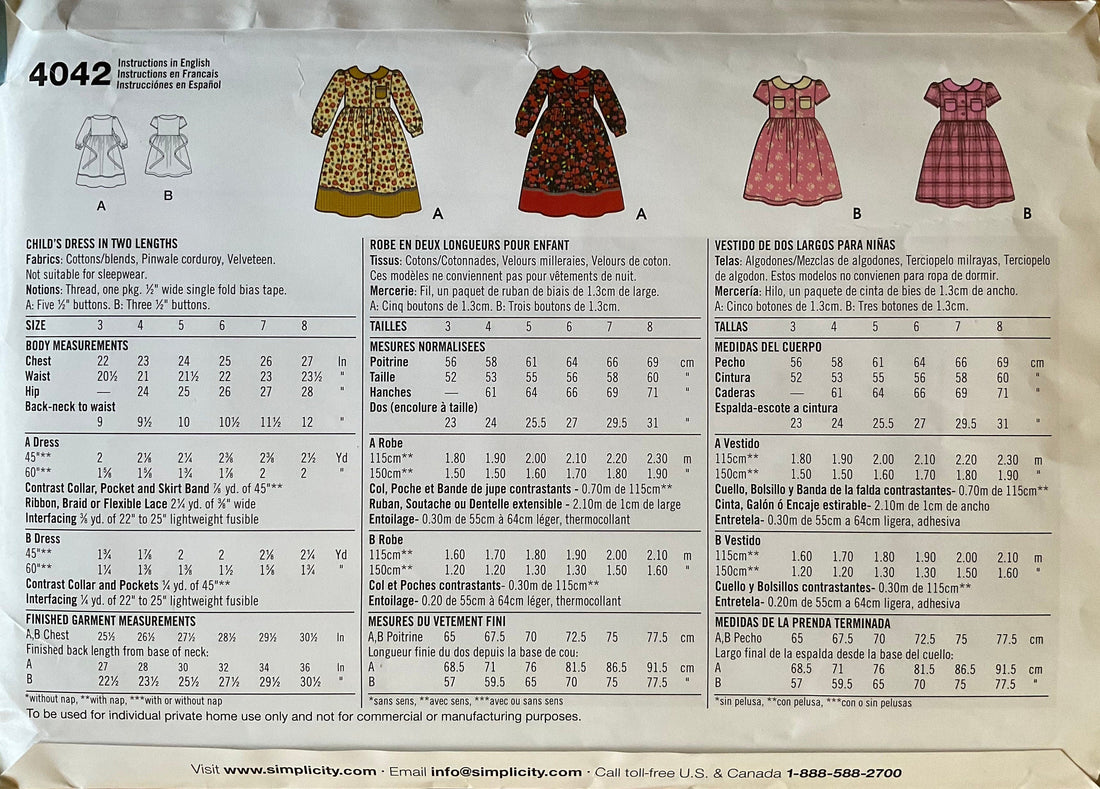 Simplicity 4042 Sewing Pattern CUT