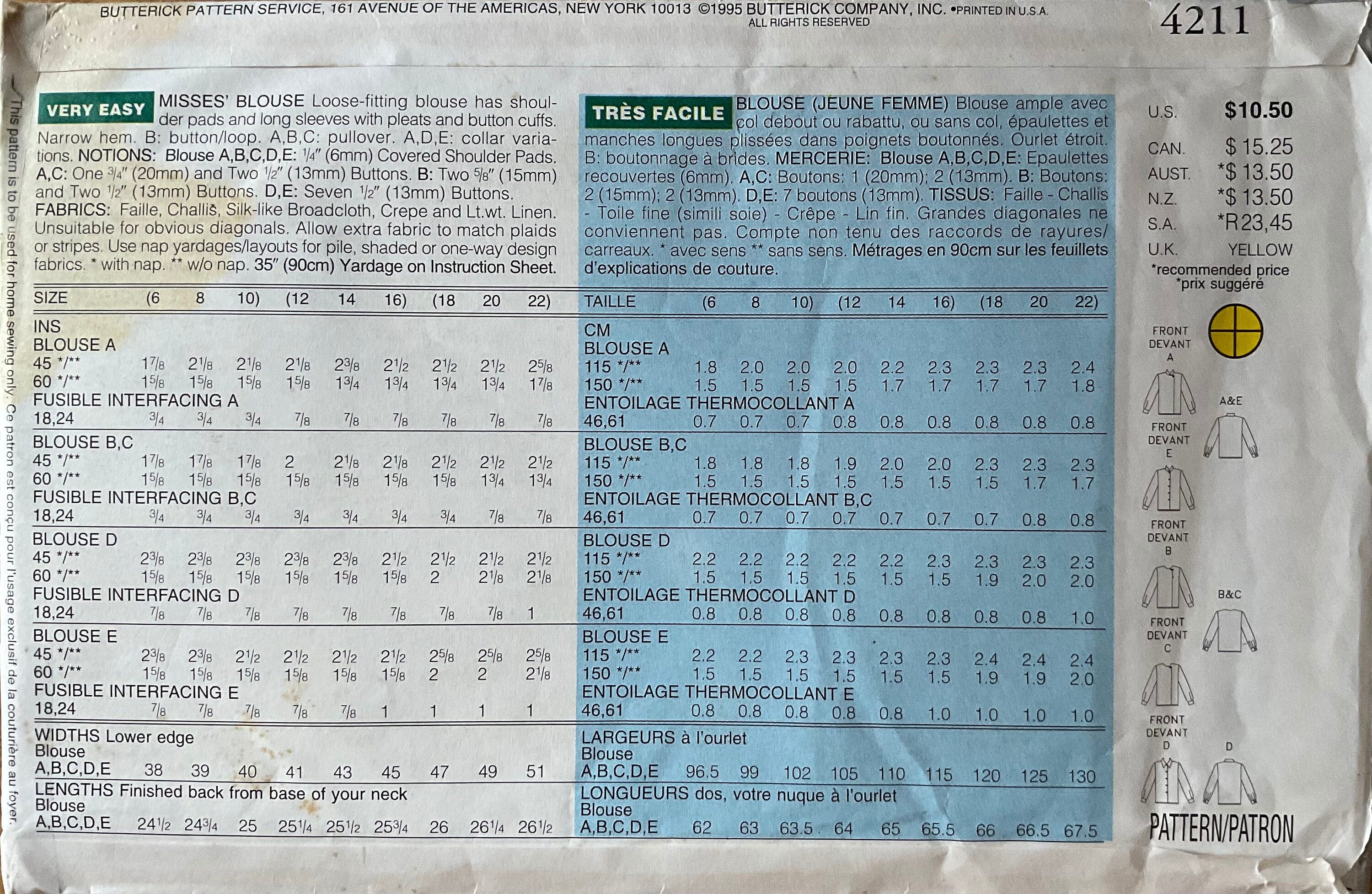 Butterick 4211 Sewing Pattern (Vintage) UNCUT
