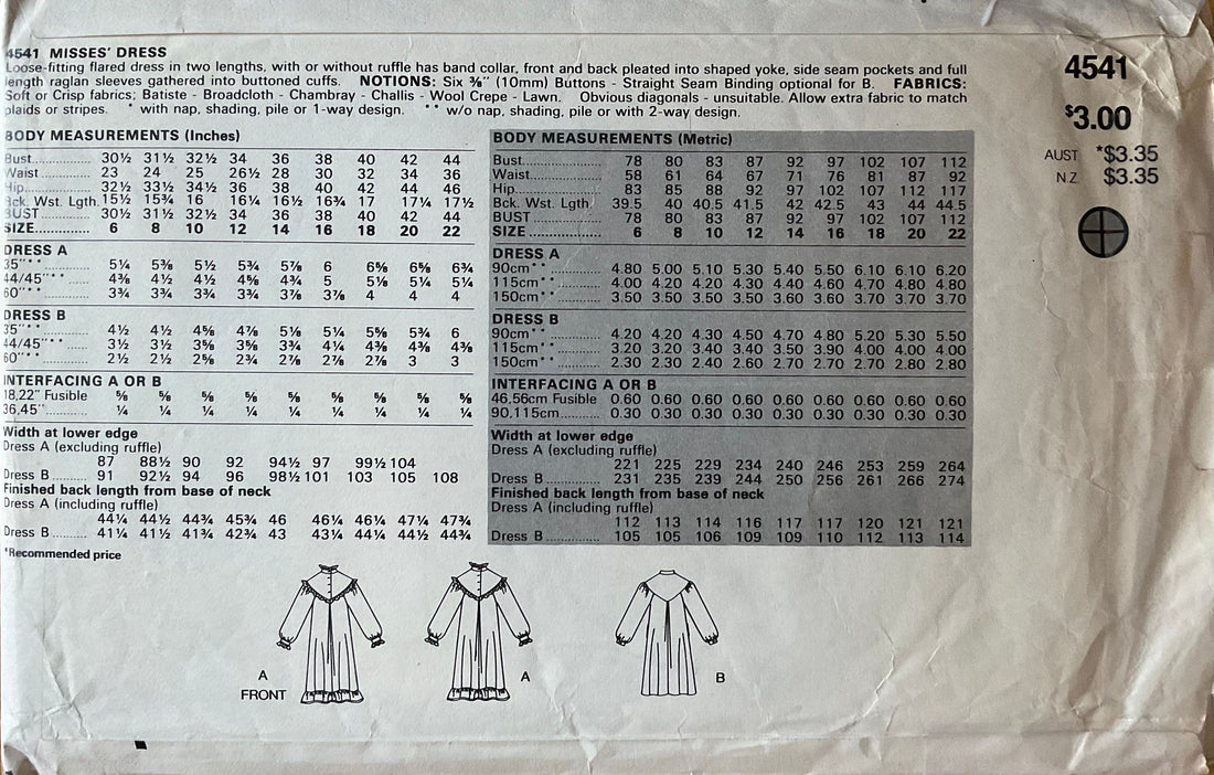 Butterick 4541 Sewing Pattern (Vintage) CUT
