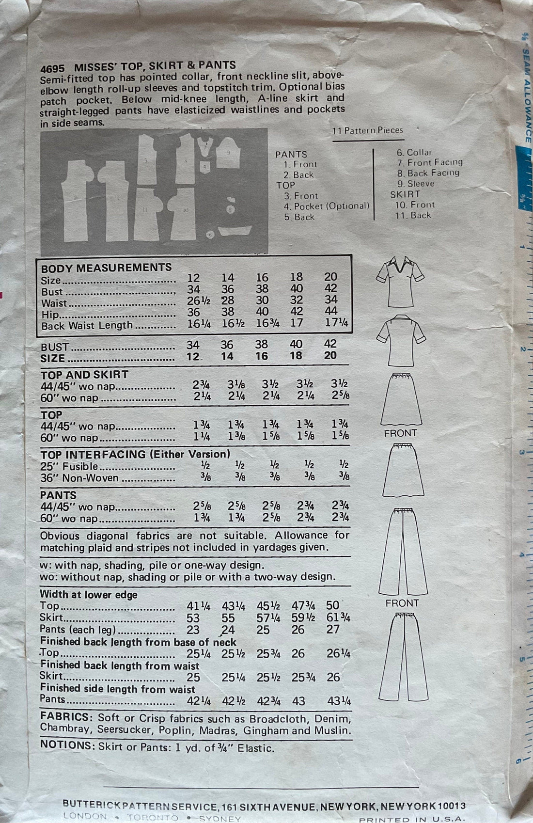 Butterick 4695 Sewing Pattern (Vintage) CUT