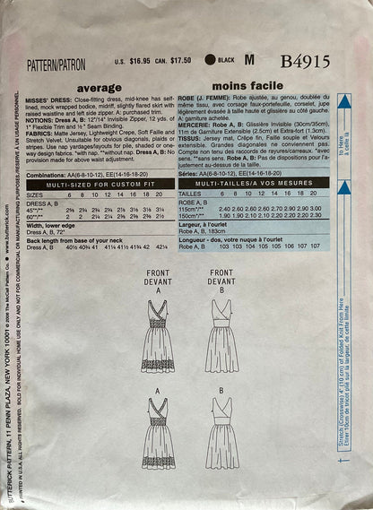 Butterick 4915 Sewing Pattern (Vintage) CUT