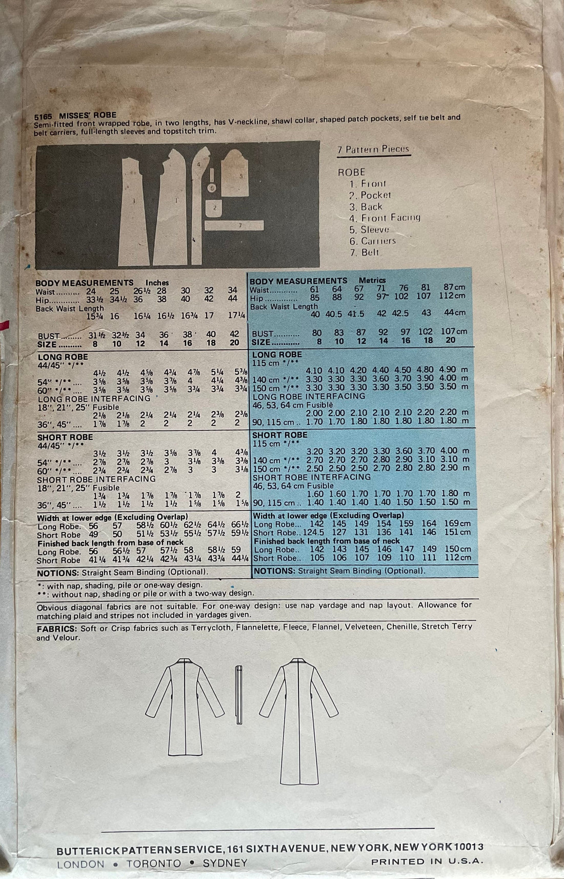 Butterick 5165 Sewing Pattern (Vintage) CUT
