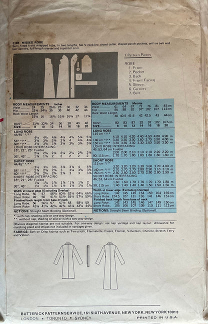 Butterick 5165 Sewing Pattern (Vintage) CUT