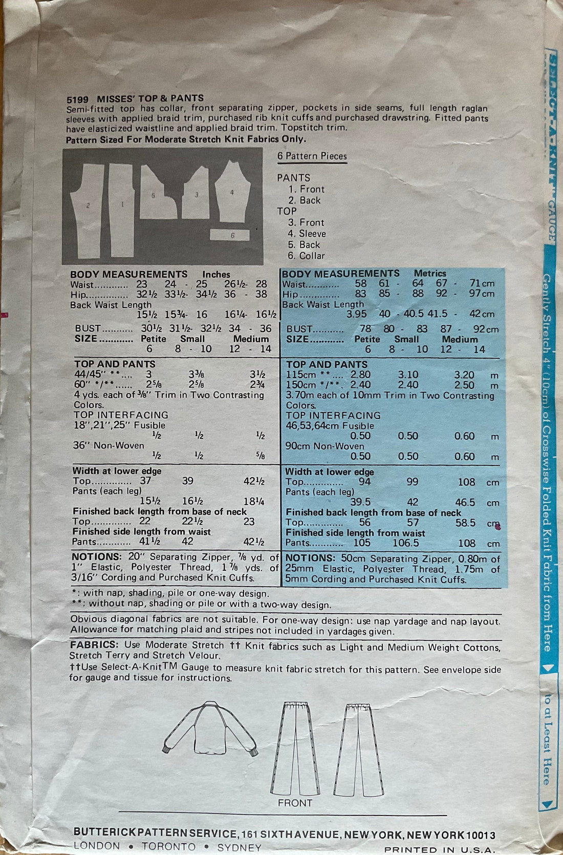 Butterick 5199 Sewing Pattern (Vintage) CUT