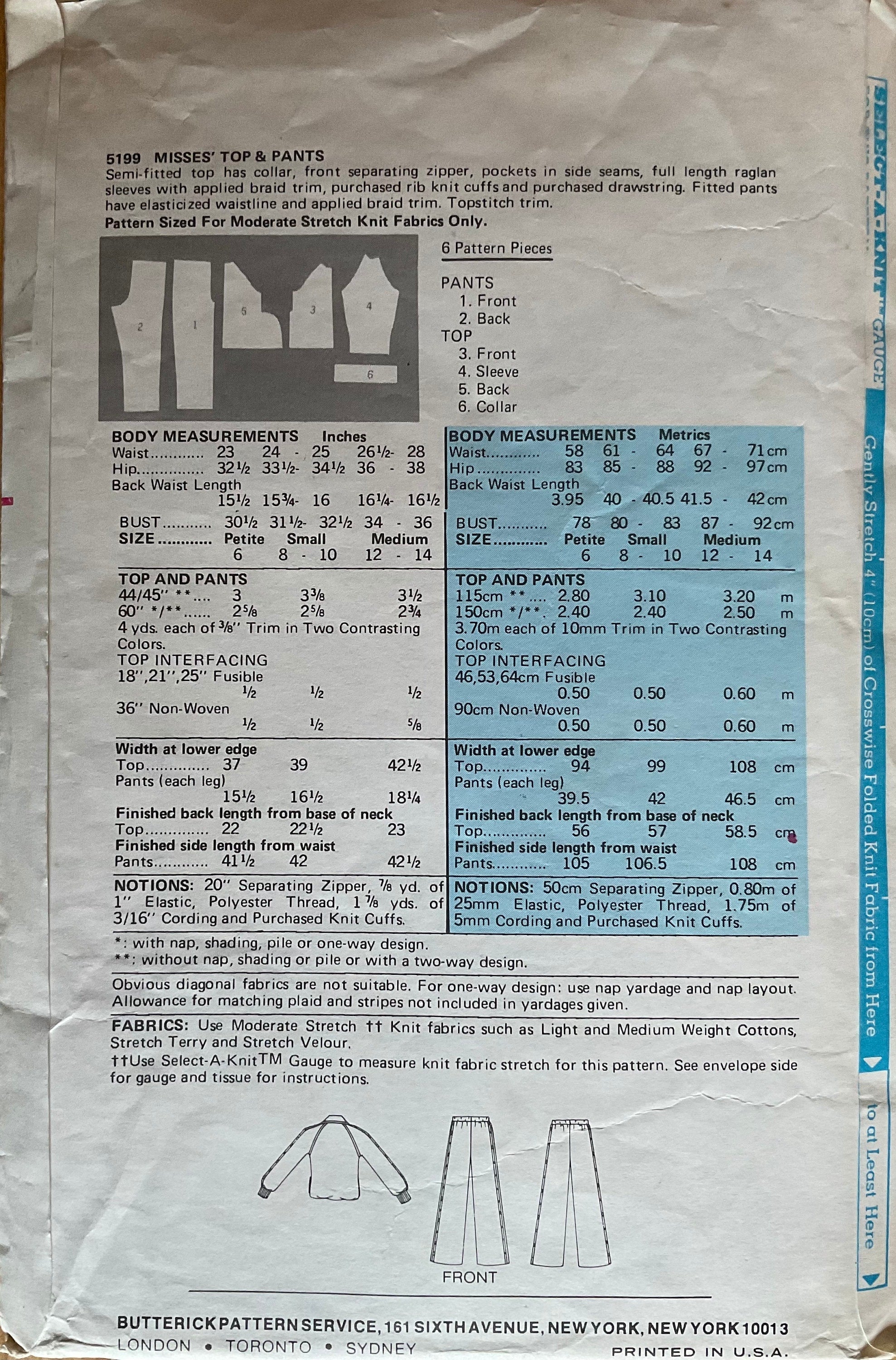 Butterick 5199 Sewing Pattern (Vintage) CUT