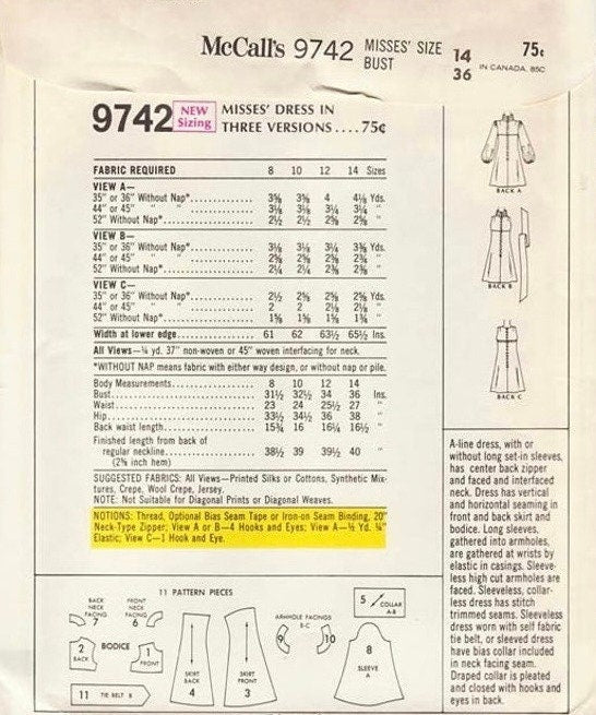 McCall’s 9742 Sewing Pattern (Vintage) CUT
