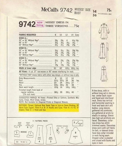McCall’s 9742 Sewing Pattern (Vintage) CUT