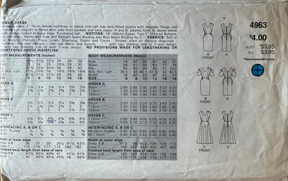 Butterick 4963 Sewing Pattern (Vintage) CUT