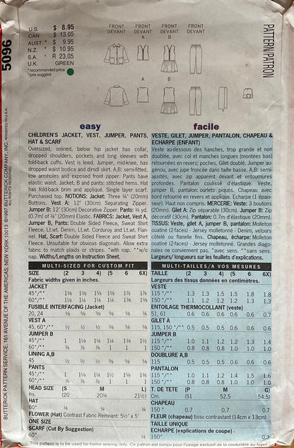 Butterick 5096 Sewing Pattern (Vintage) UNCUT