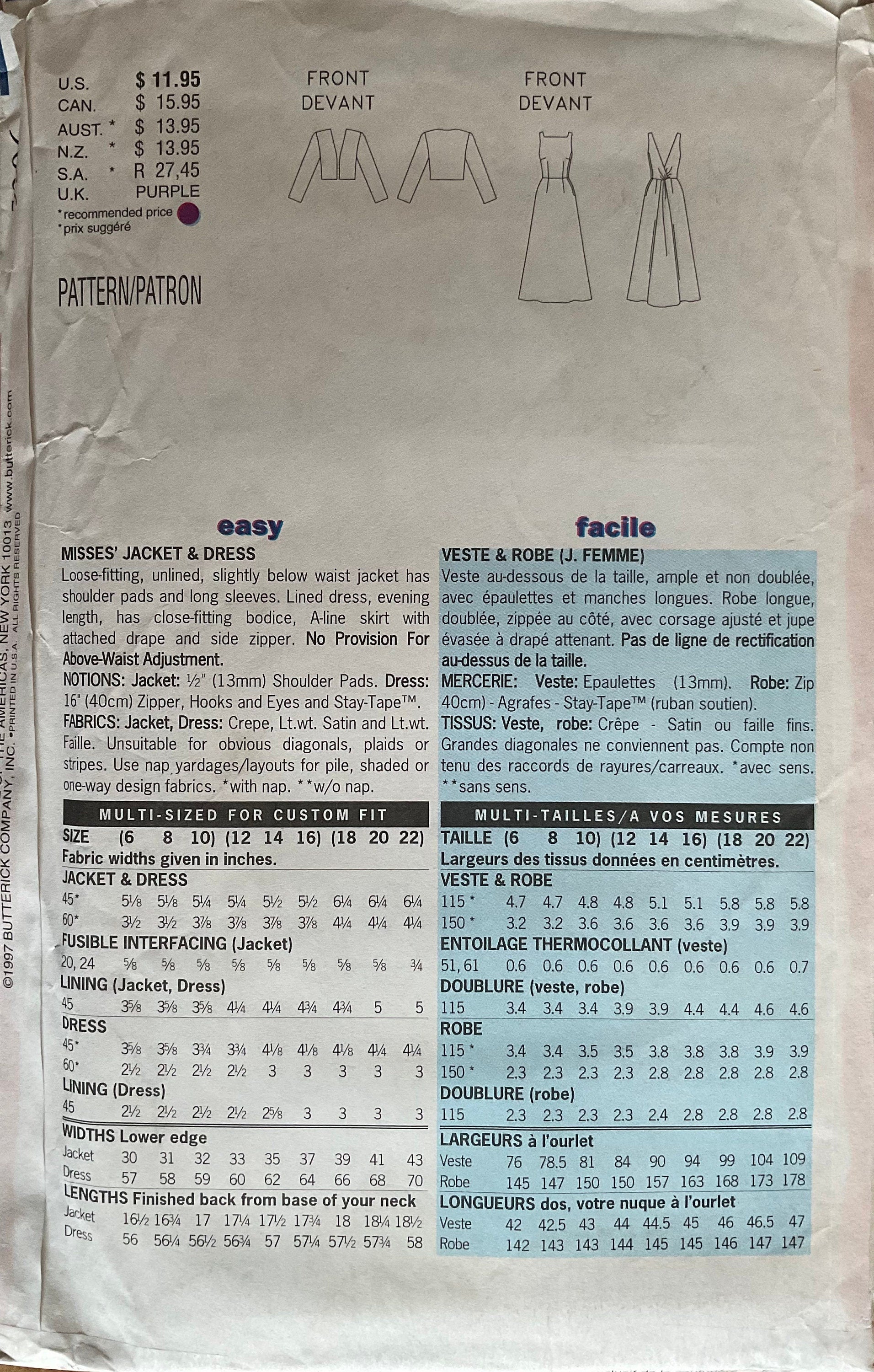 Butterick 5306 Sewing Pattern (Vintage) UNCUT