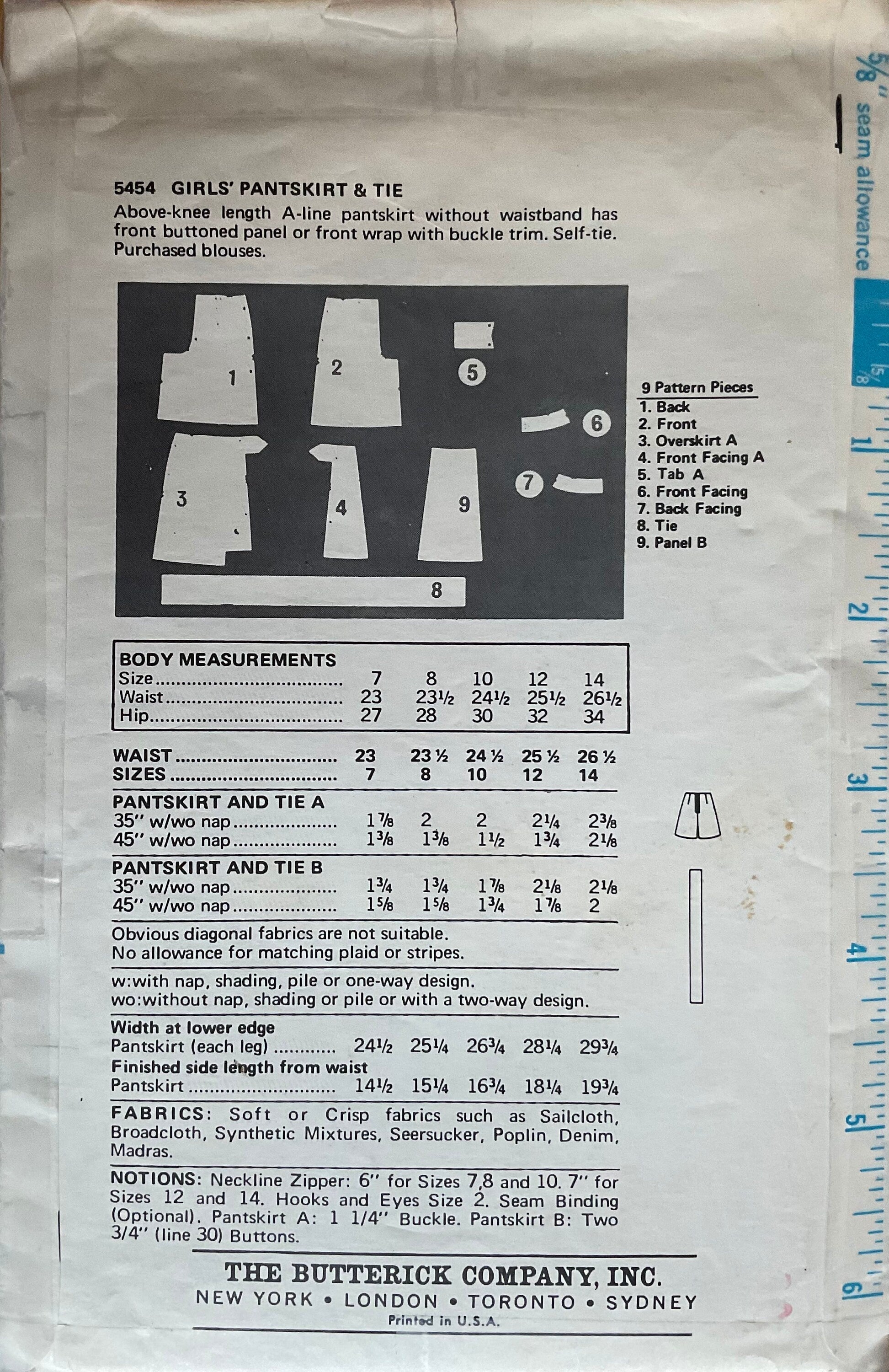 Butterick 5454 Sewing Pattern (Vintage) UNCUT