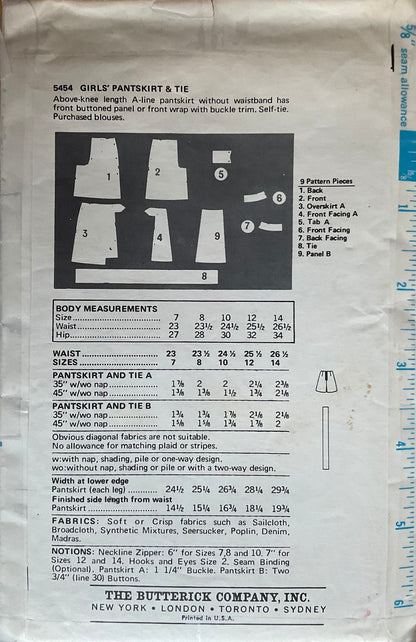 Butterick 5454 Sewing Pattern (Vintage) UNCUT