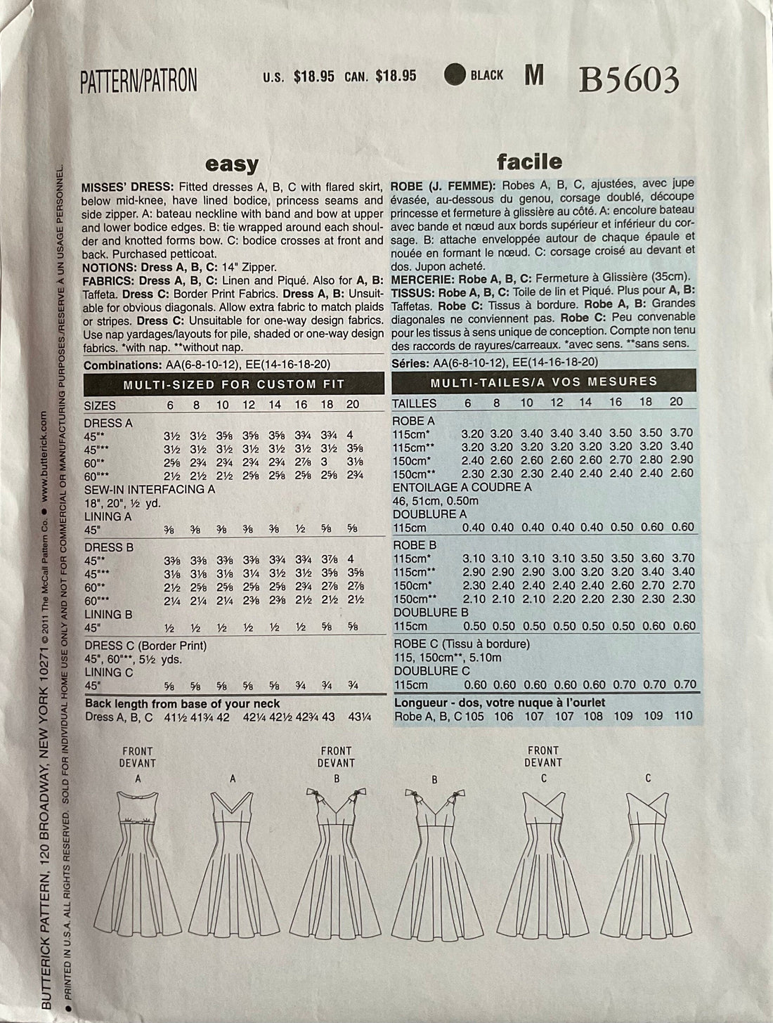 Butterick 5603 Sewing Pattern (Vintage) UNCUT