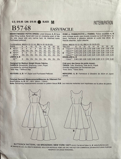 Butterick 5748 Sewing Pattern (Vintage) UNCUT