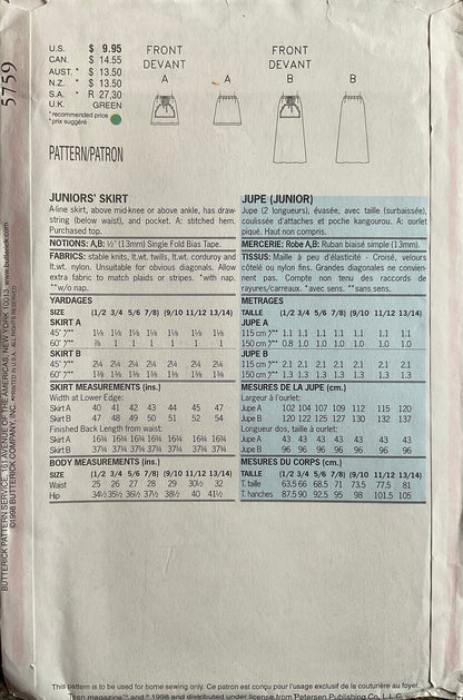 Butterick 5759 Sewing Pattern (Vintage) UNCUT