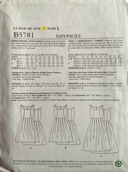 Butterick 5781 Sewing Pattern (Vintage) CUT