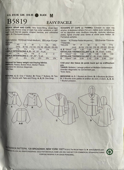 Butterick 5819 Sewing Pattern (Vintage) CUT