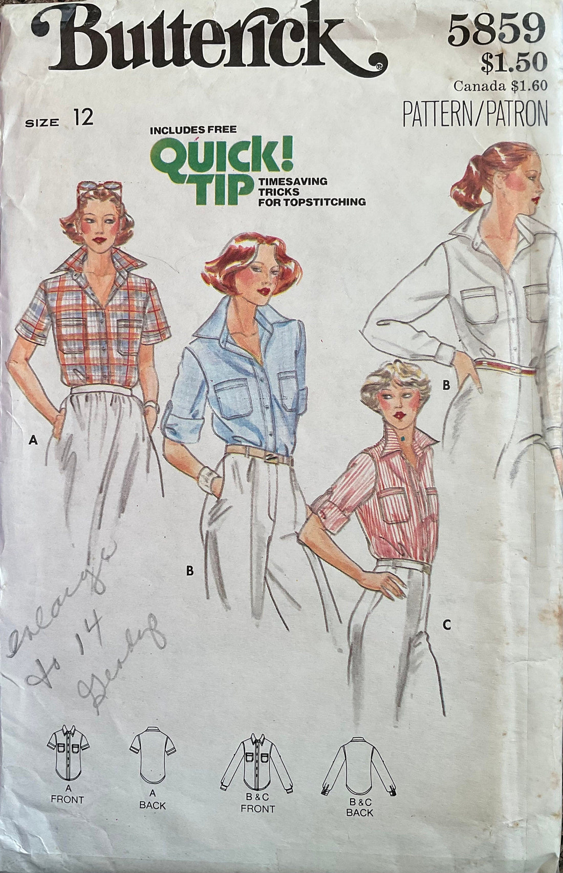 Butterick 5859 Sewing Pattern (Vintage) CUT