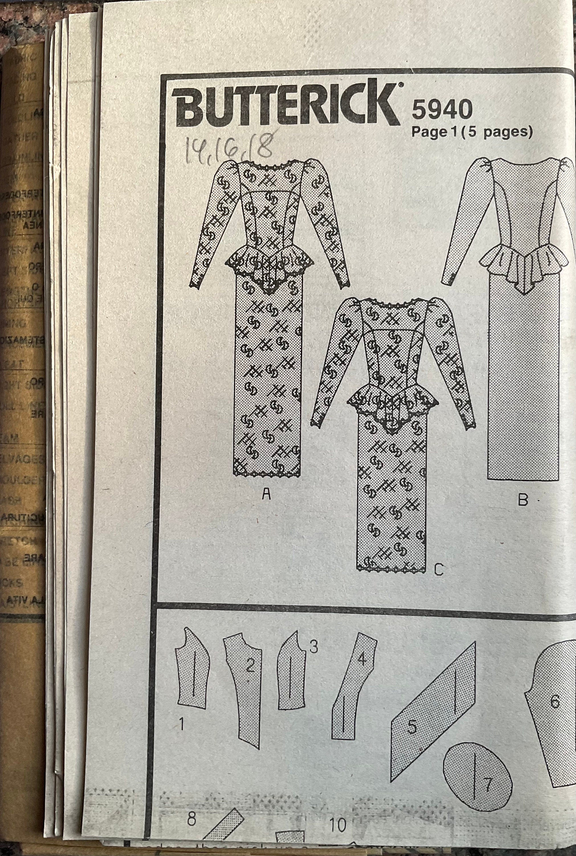 Butterick 5940 Sewing Pattern (Vintage) UNCUT