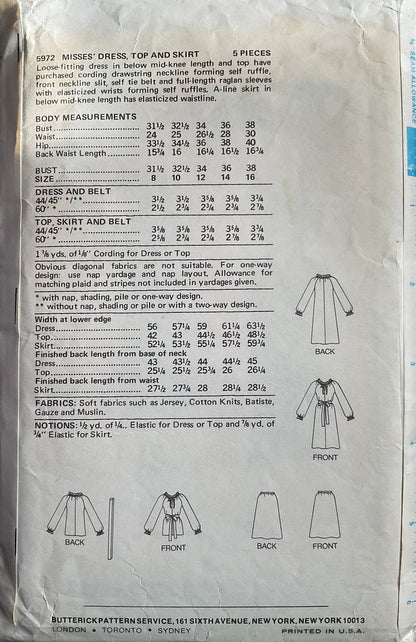 Butterick 5972 Sewing Pattern (Vintage) CUT