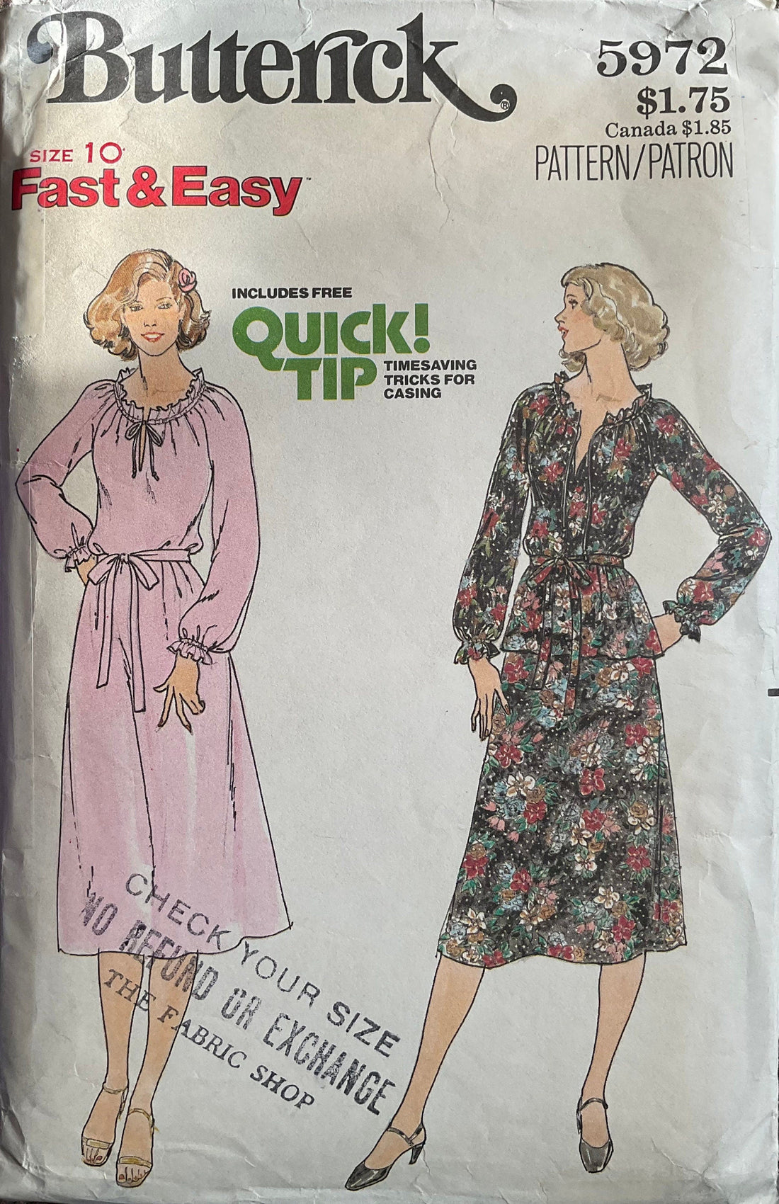 Butterick 5972 Sewing Pattern (Vintage) CUT