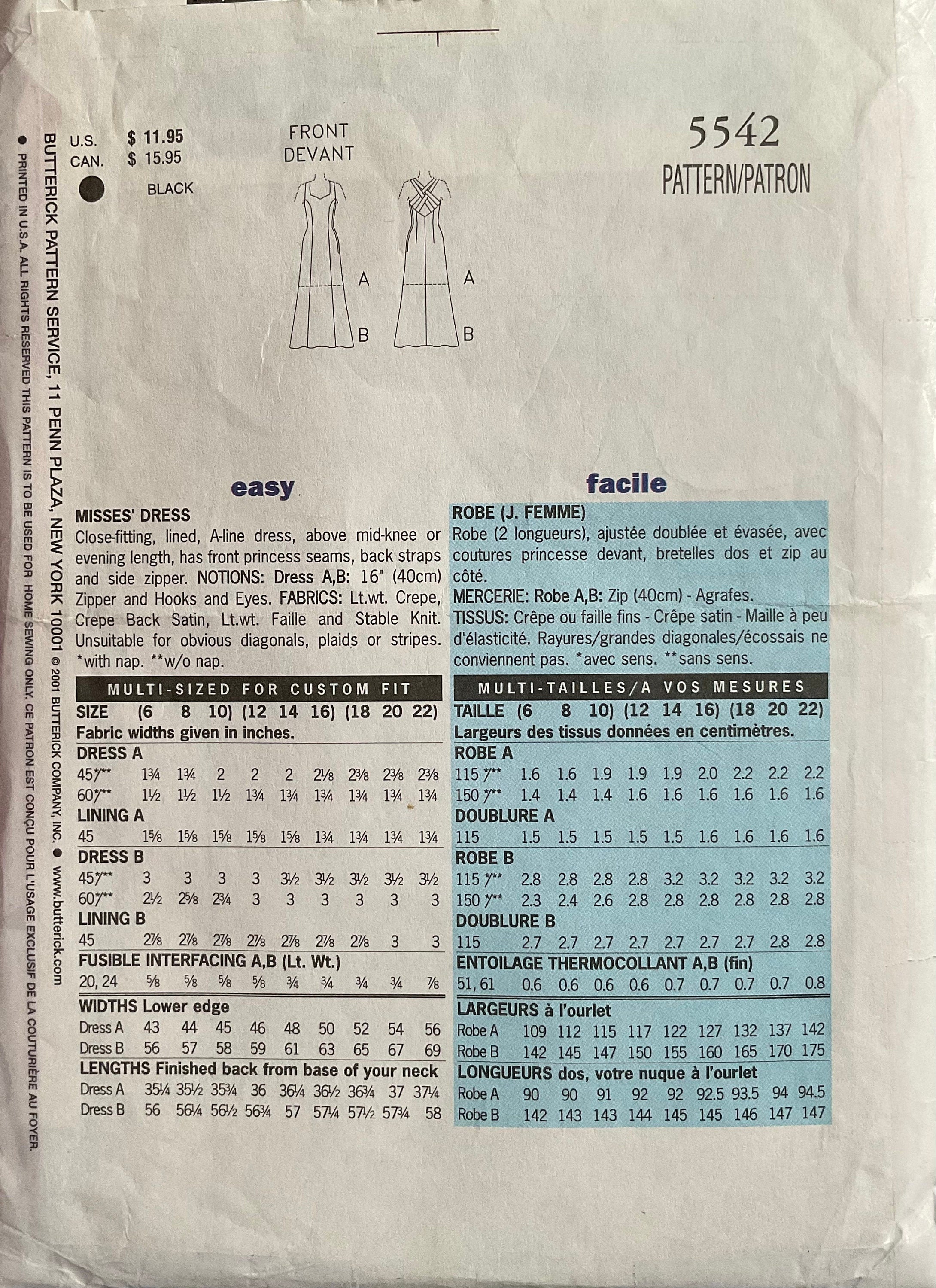 Butterick 5542 Sewing Pattern (Vintage) UNCUT