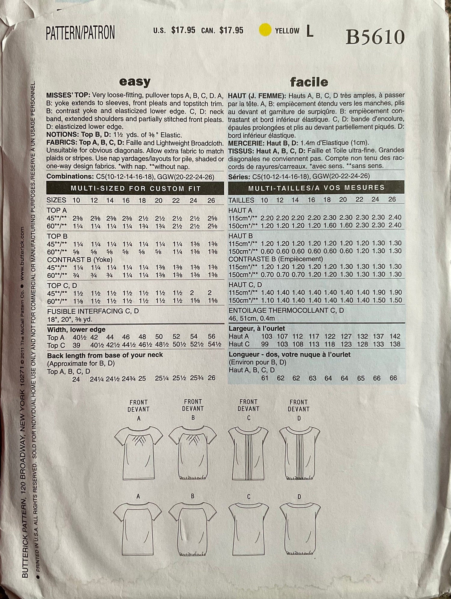 Butterick 5610 Sewing Pattern (Vintage) CUT