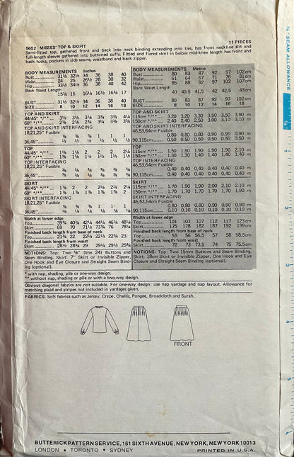Butterick 5652 Sewing Pattern (Vintage) CUT