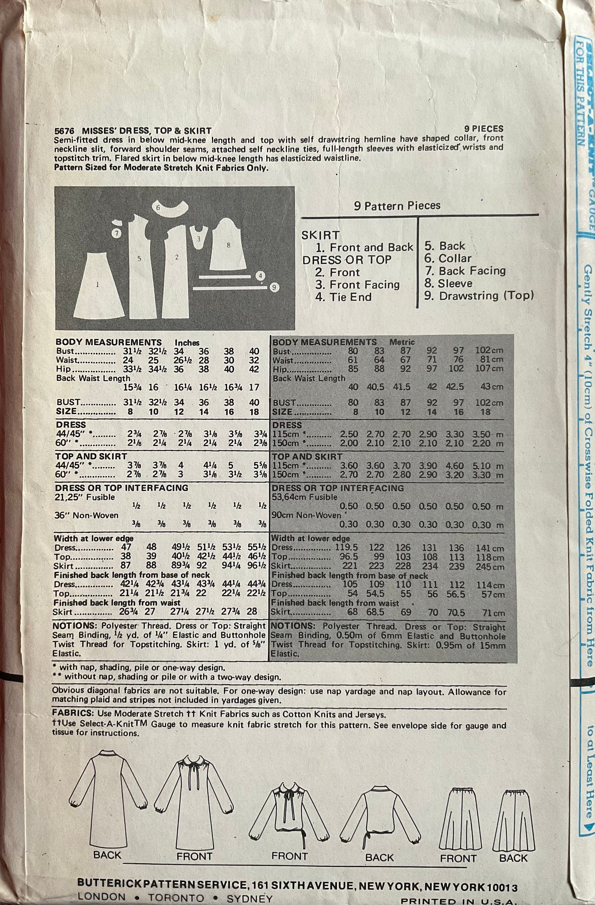 Butterick 5676 Sewing Pattern (Vintage) UNCUT