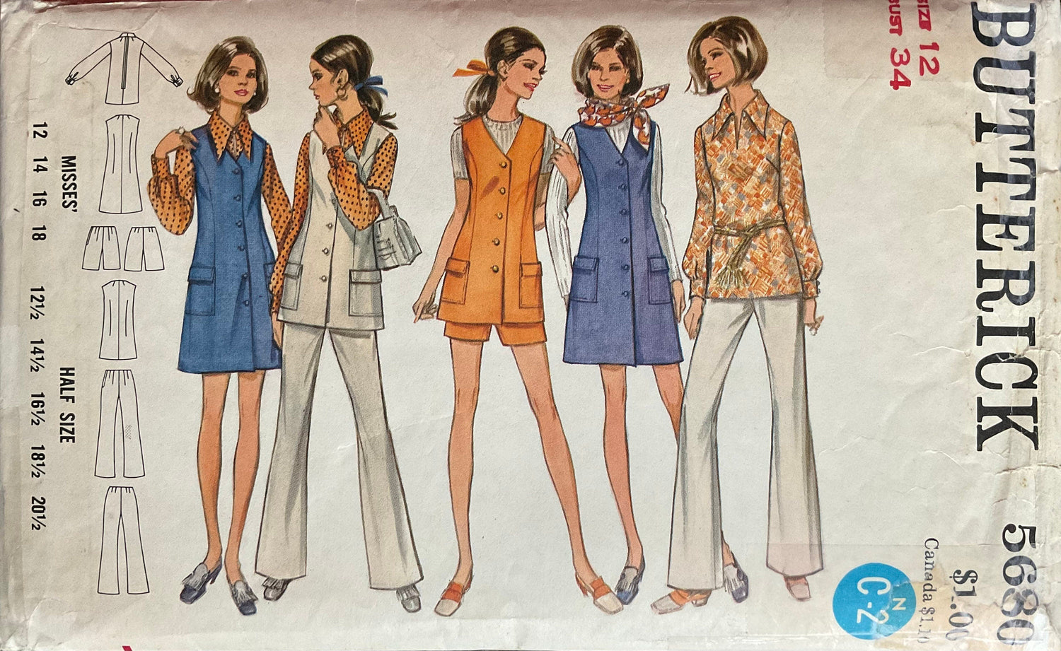 Butterick 5680 Sewing Pattern (Vintage) CUT