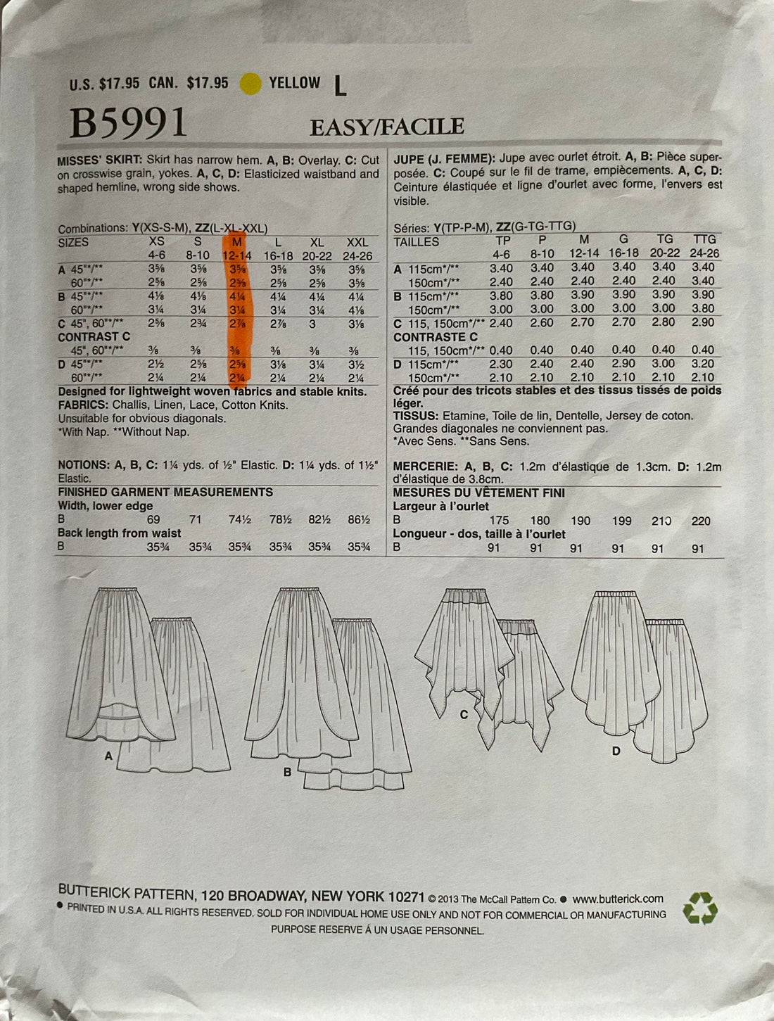 Butterick 5991 Sewing Pattern (Vintage) UNCUT