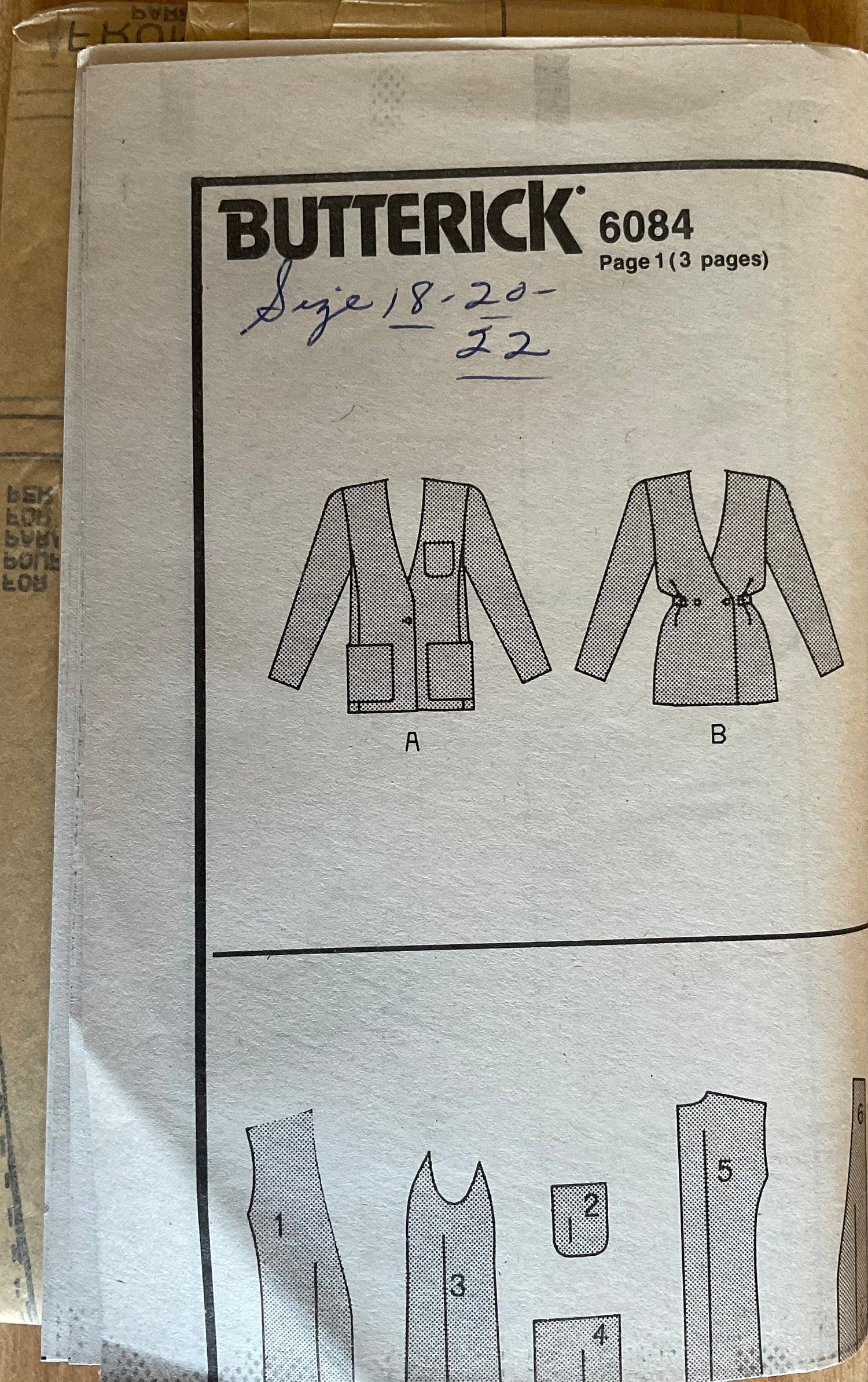Butterick 6084 Sewing Pattern (Vintage) UNCUT