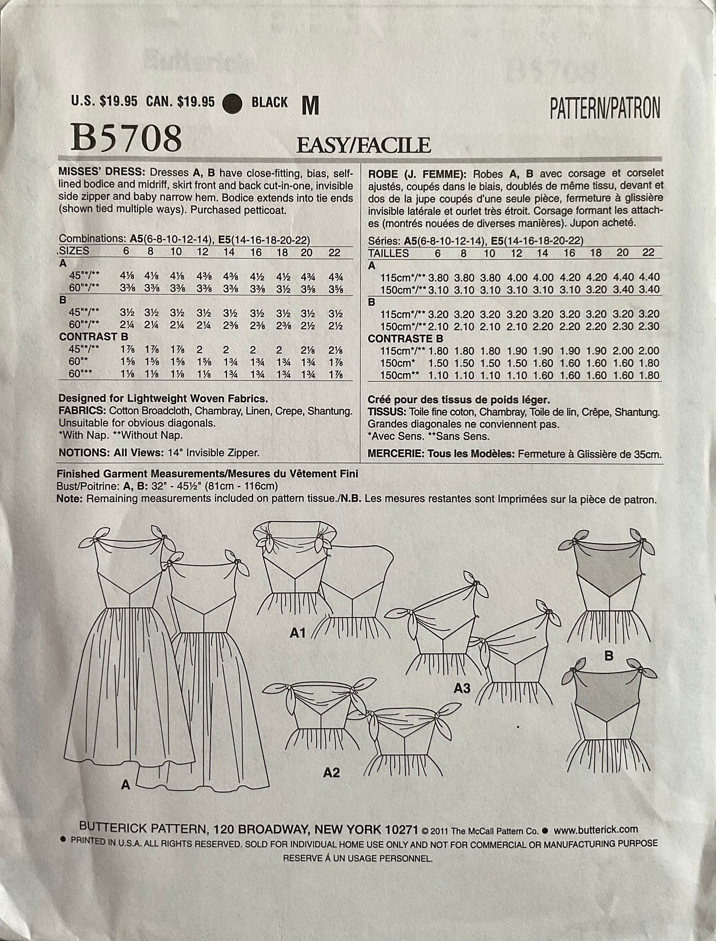 Butterick 5708 Sewing Pattern (Vntage) UNCUT