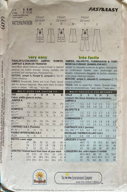 Butterick 6099 Sewing Pattern (Vintage) UNCUT