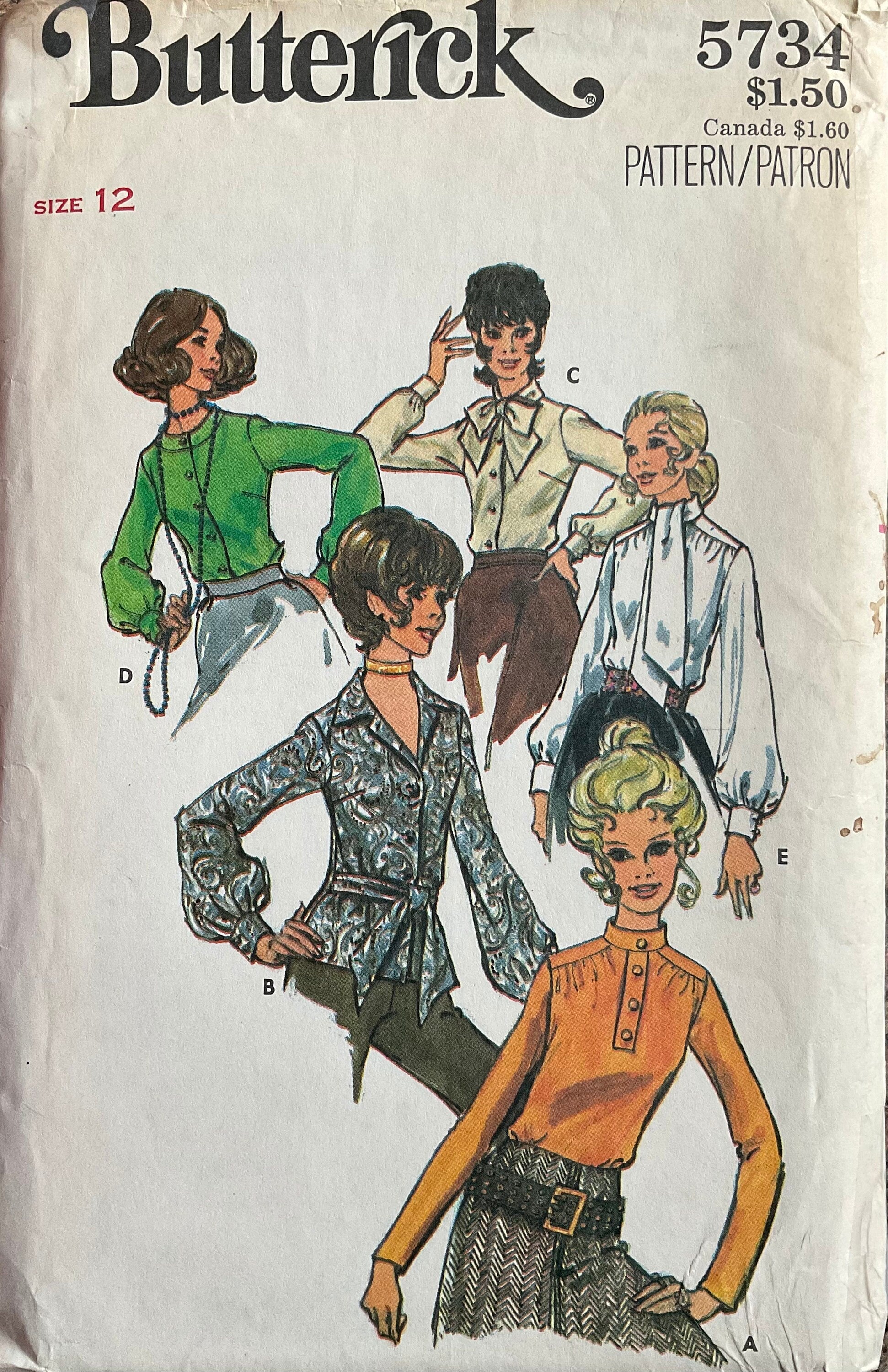 Butterick 5734 Sewing Pattern (Vintage) CUT