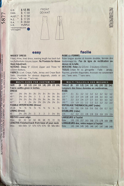 Butterick 5877 Sewing Pattern (Vintage) UNCUT