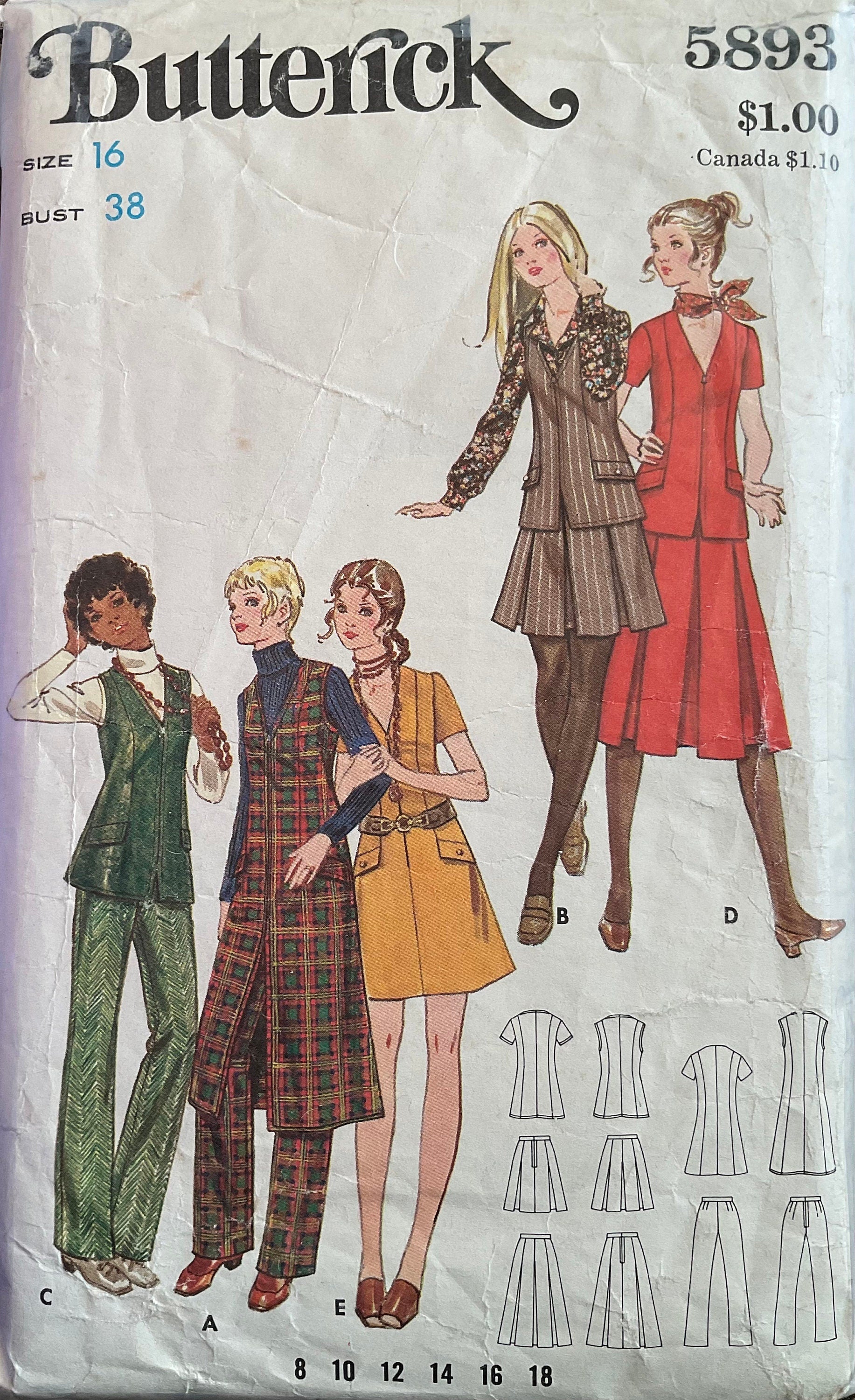 Butterick 5893 Sewing Pattern (Vintage) CUT