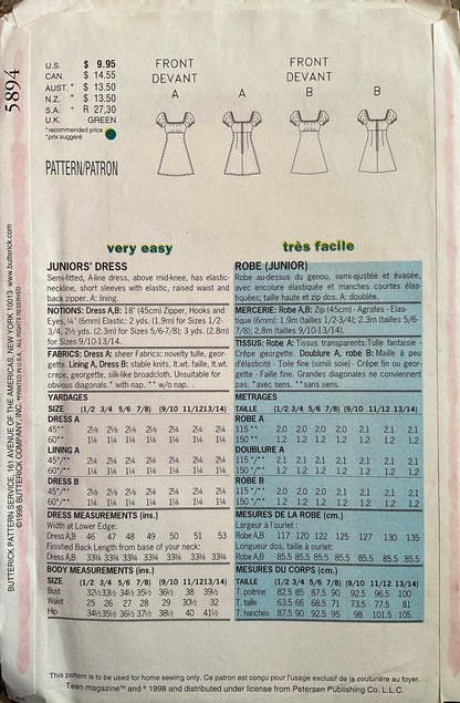 Butterick 5894 Sewing Pattern (Vintage) UNCUT