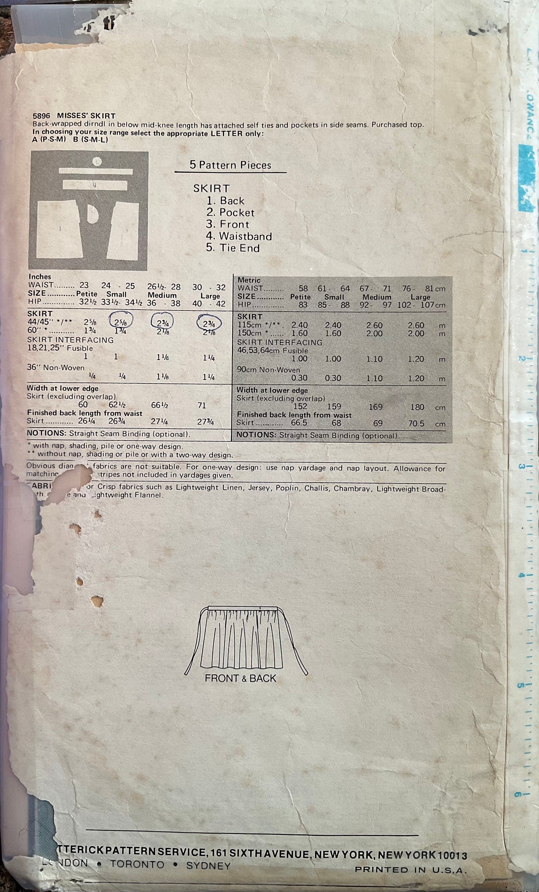 Butterick 5896 Sewing Pattern (Vintage) CUT
