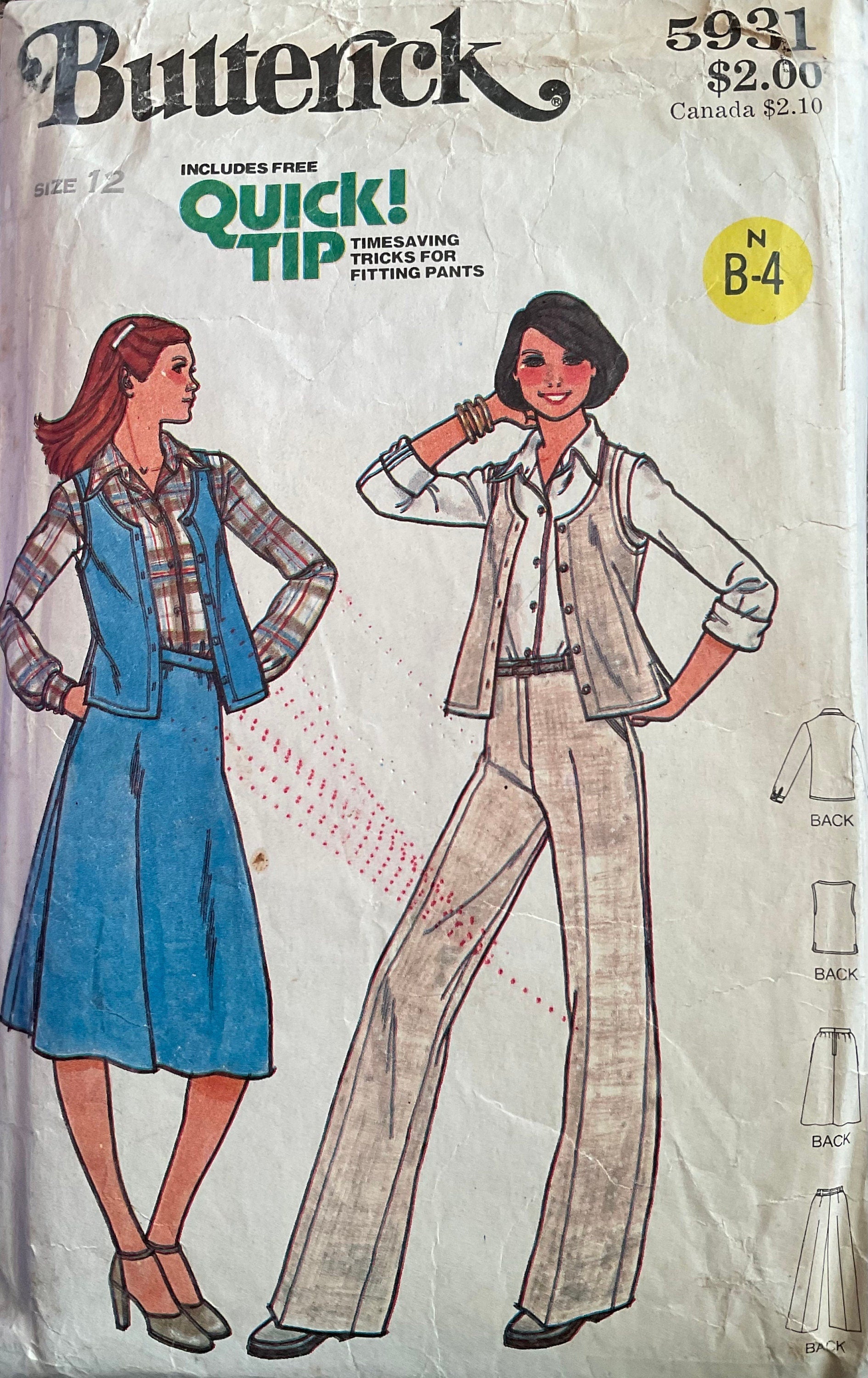 Butterick 5931 Sewing Pattern (Vintage) CUT