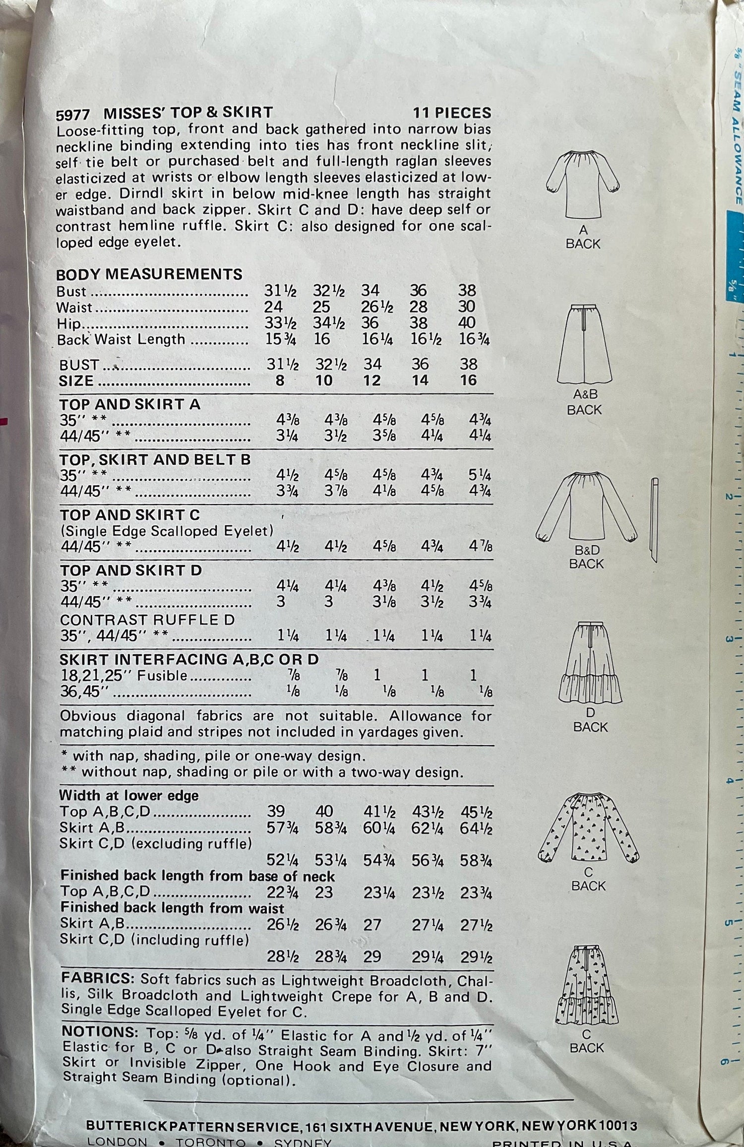 Butterick 5977 Sewing Pattern (Vintage) CUT