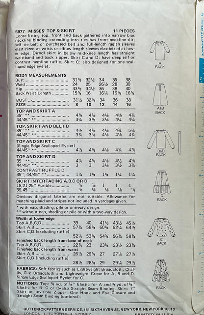 Butterick 5977 Sewing Pattern (Vintage) CUT